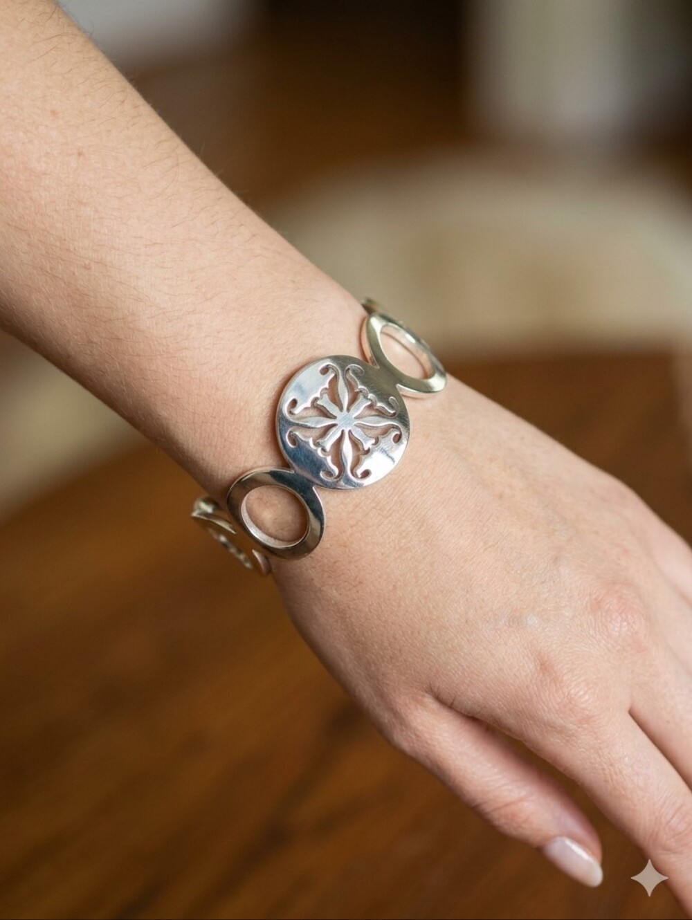 Rustic Cuff Silver Medallion Link Statement Bracelet